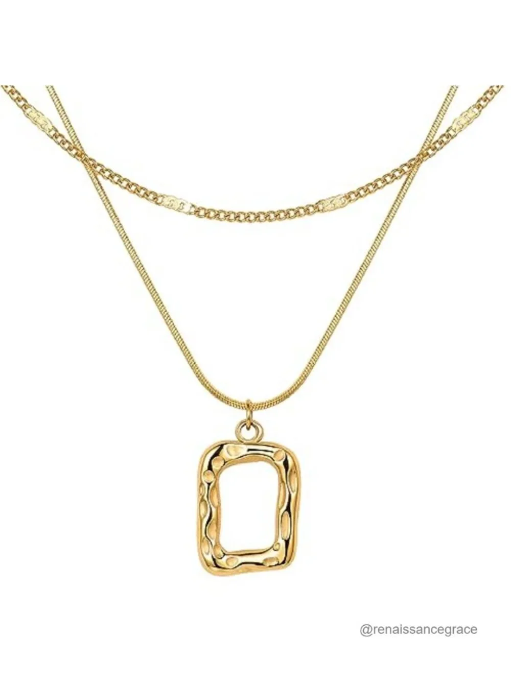 14K Real Gold Plated Layered Choker Necklace for Women Dainty Square Pendant